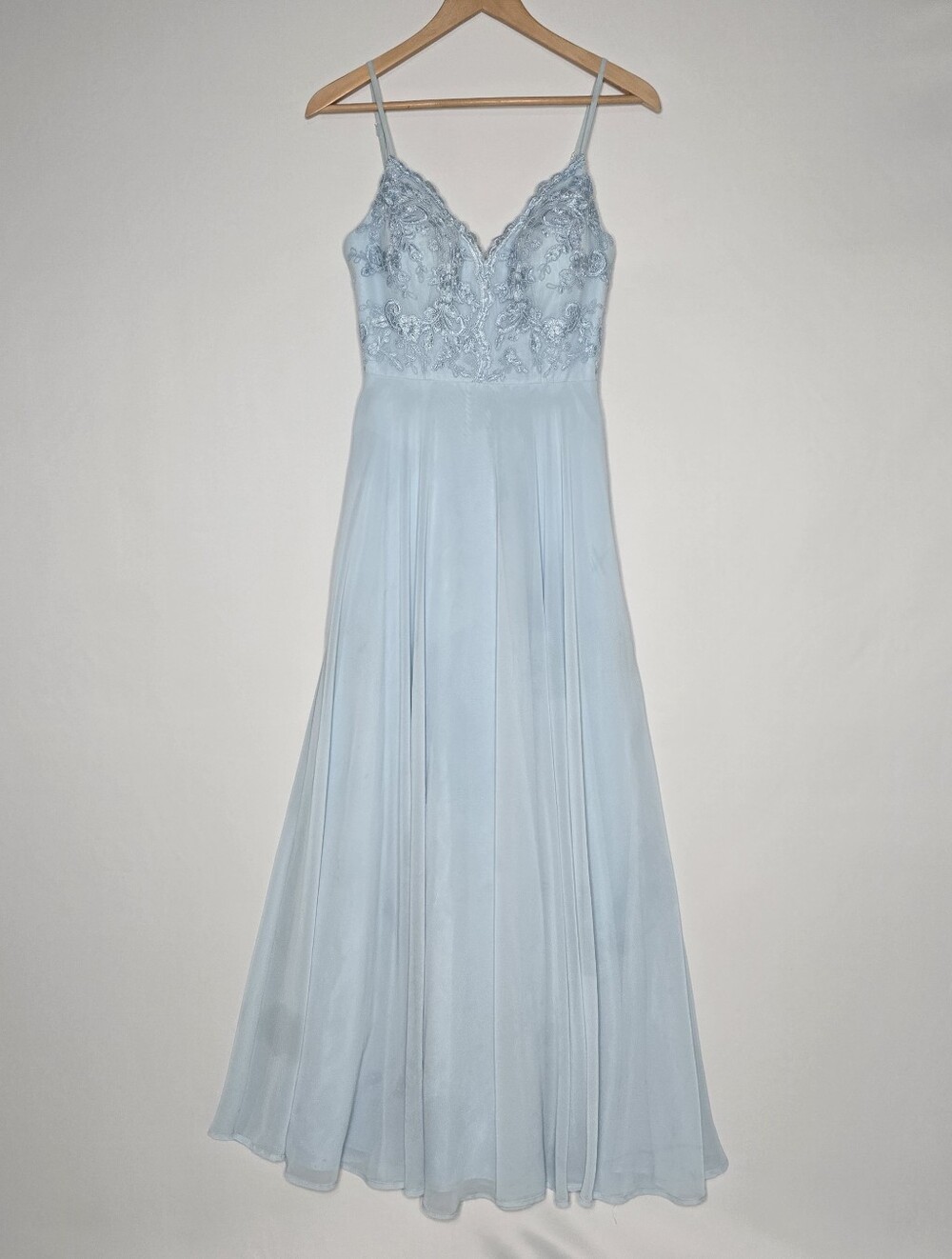 Azazie Light Blue Floral Embroidered Lace Bodice Formal Bridesmaid Dress